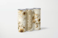White Floral Personalized Skinny Tumbler – 600ml